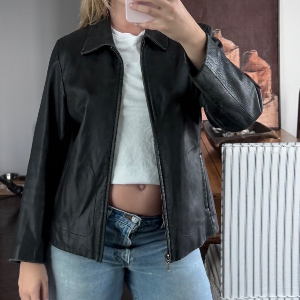 Vintage Y2K Black Leather Zip-Front Jacket